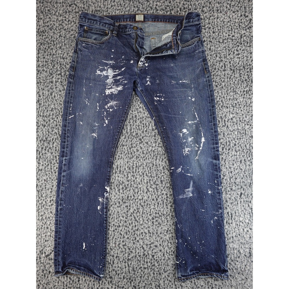 J.Crew 484 Slim Jeans Mens‎ 36x32 Blue Paint Splatter Distressed Denim